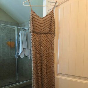 Adrianna Papell Art Deco Beaded Blouson Gown in Taupe Pink - Size 6